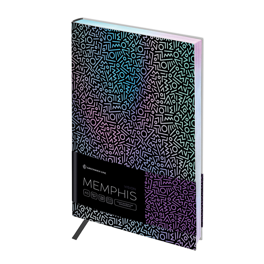 Ежедневник недатир. А5, 136л., кожзам, Greenwich Line "Vision. Memphis", тон. блок, гологр. срез