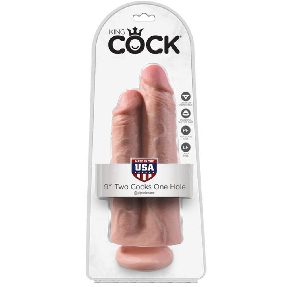 Фаллоимитатор сдвоенный на присоске King Cock 9 Two Cocks One Hole, телесный (Цвет: телесный)