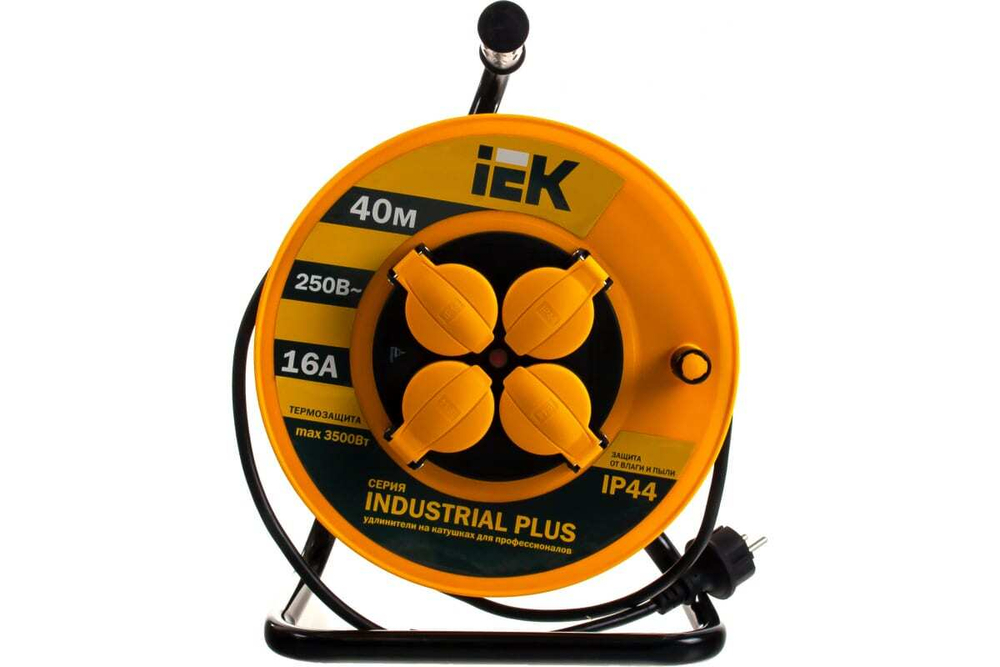 Удлинитель силовой на катушке с термозащитой 4 места 3500Вт 40м 3х1,5мм2 IP44 INDUSTRIAL PLUS IEK