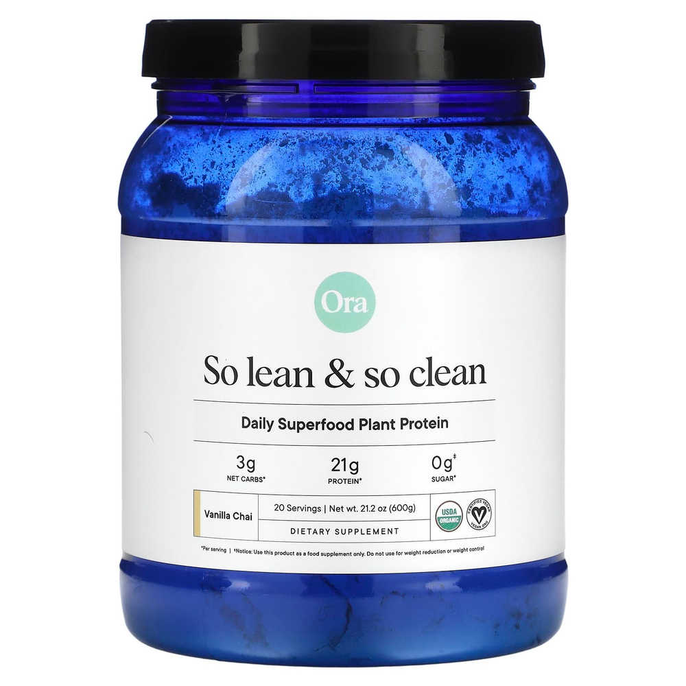 Ora, So Lean & So Clean, ежедневный растительный протеин из суперфудов, со вкусом ванильного и чая, 600 г (21,2 унции)