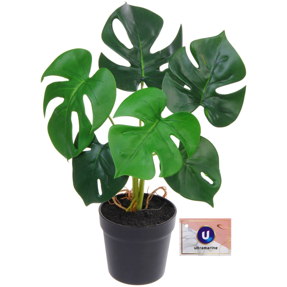 Цветок искусственный в горшке «Монстера» 28см