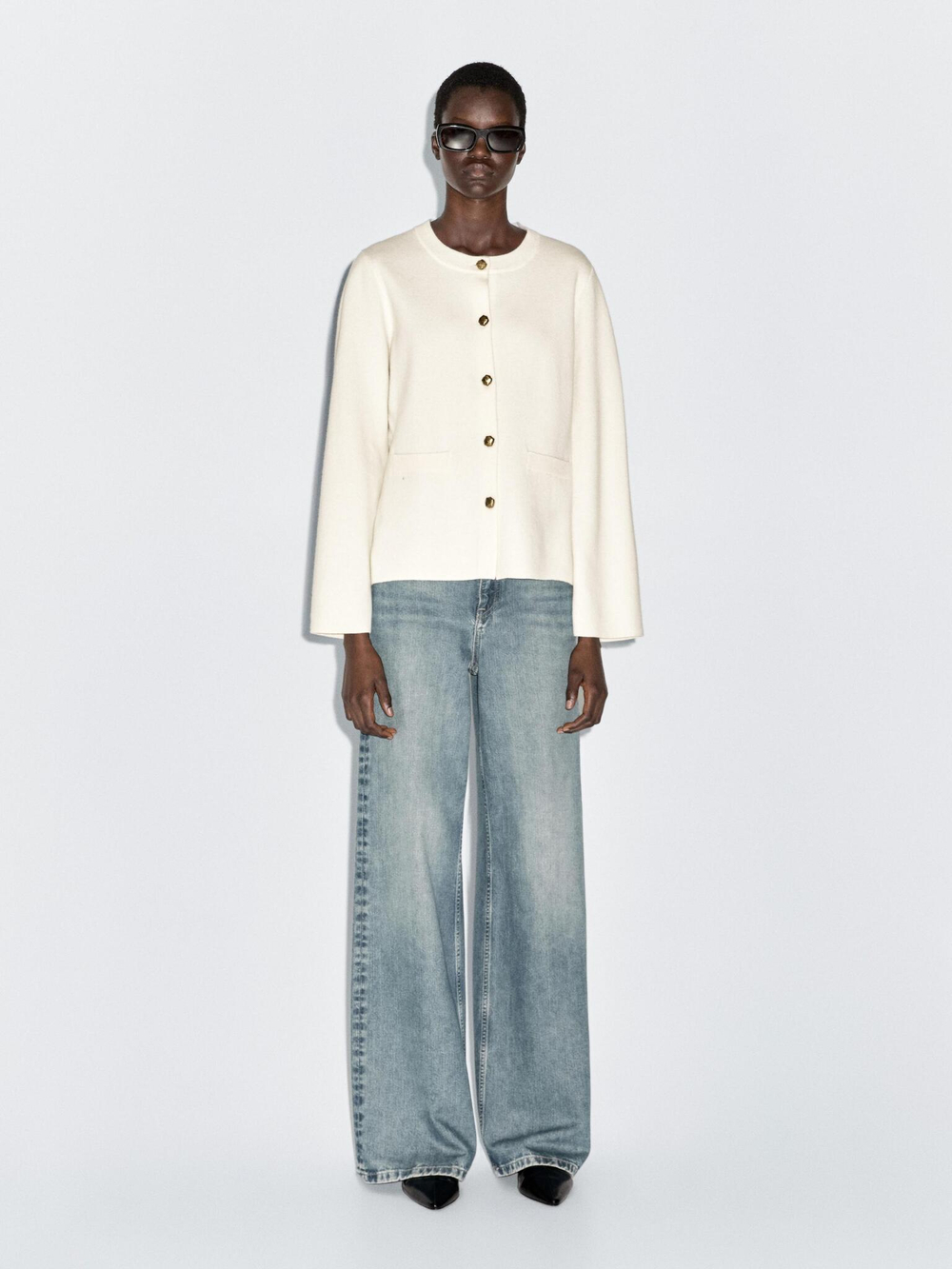 Massimo Dutti Кардиган из 100% шерсти, натуральный/кремовый