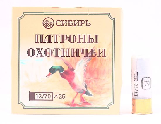 Патрон "Сибирь" 12/70 №00  Б/К 32 гр. Цена за патрон, заказ делается в пачках - 25 штук.