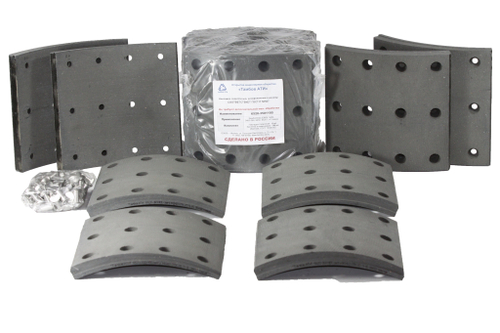 Рем. комплект тормозных накладок а/м КАМАЗ-6520, 6560 ЕВРО  (Сверл./расточен./с заклёпками/ширина 180мм./ к-т 8 шт.) Тамбов АТИ