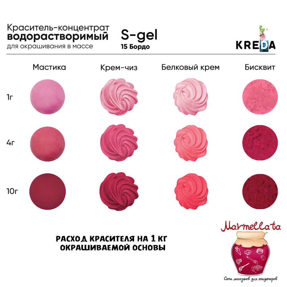 Краситель пищевой водор-ый гелевый "Kreda S-gel", БОРДО (20 мл.) №15