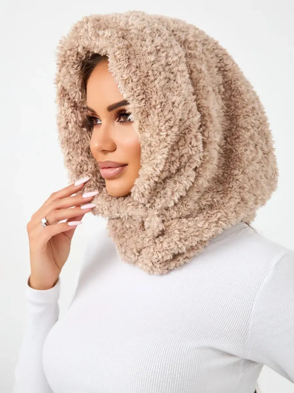 Капор зимний вязаный капюшон на флисе