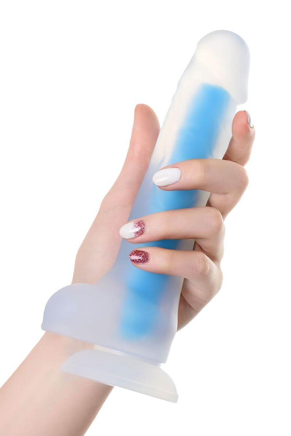 Прозрачно-синий фаллоимитатор, светящийся в темноте, Steve Glow - 20 см.