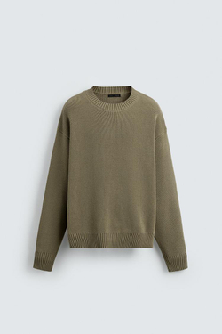 ZARA СВИТЕР ИЗ ХЛОПКА С РЕЛЬЕФНОЙ ТКАНЬЮ, СВЕТЛО-ЗЕЛЕНЫЙ