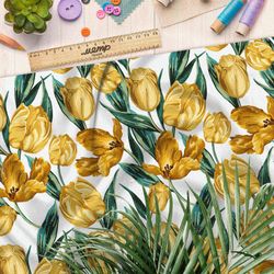 Ткань оксфорд 600 акварельные желтые тюльпаны