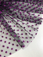 Фатин флок горох фуксия на черном, блестки фуксия