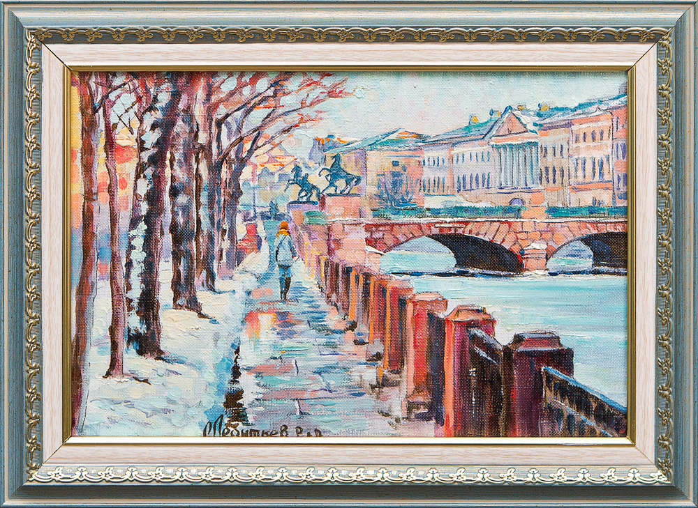 Картина маслом Аничков мост, оттепель Леонтьев