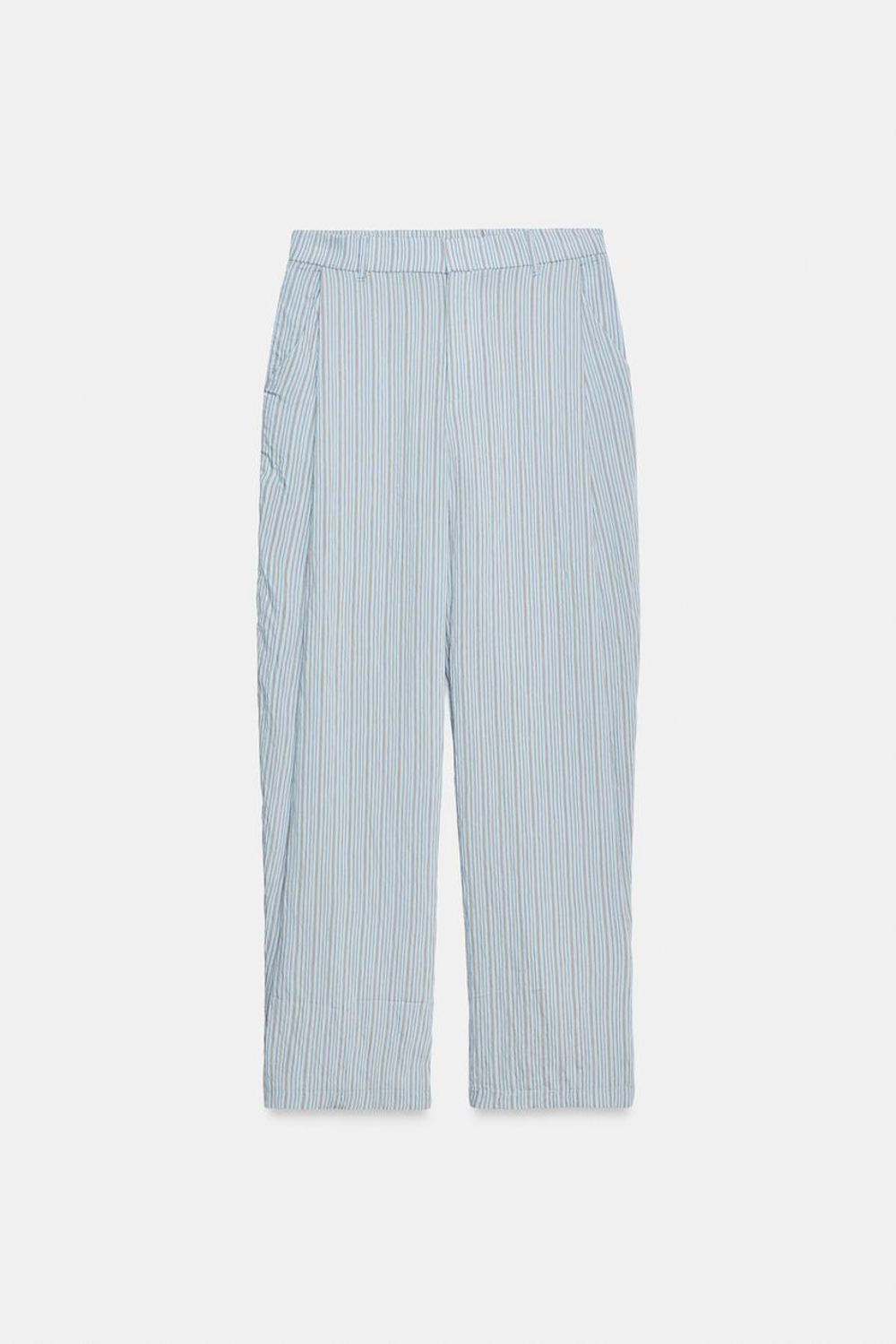 ZARA СТРУЯЩИЕСЯ БРЮКИ СО СКЛАДКАМИ, КОРИЧНЕВЫЙ/СИНИЙ