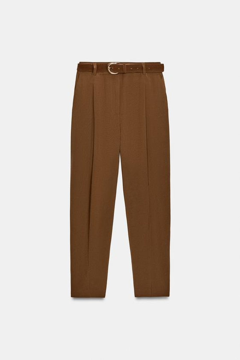 ZARA БРЮКИ С ЗАЩИПАМИ И РЕМНЕМ, ТАБАЧНЫЙ