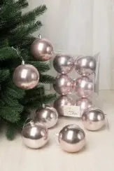 Набор пластиковых шаров Анет 80 мм., нежно-розовый матовый, 6 шт., ЕлкиТорг (150307)