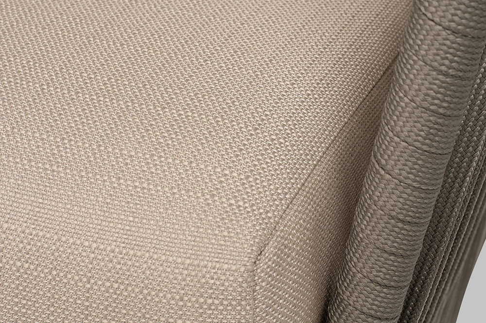 "Форли" диван 2-местный плетеный из роупа, каркас алюминий светло-серый (RAL7035) муар, роуп серо-коричневый 23мм, ткань Mossle бежевая