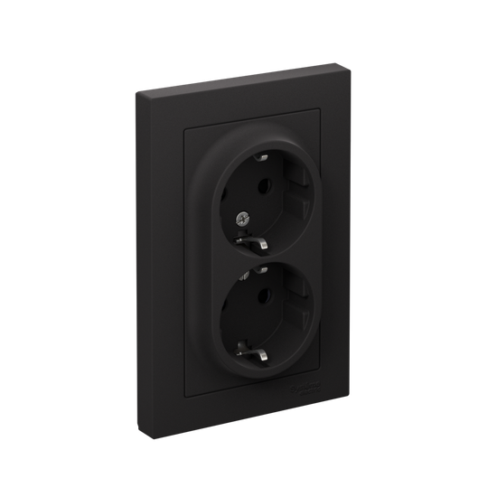 Розетка 2-м СП AtlasDesign 16А IP20 с заземл. защ. шторки в сборе карбон SE ATN001026