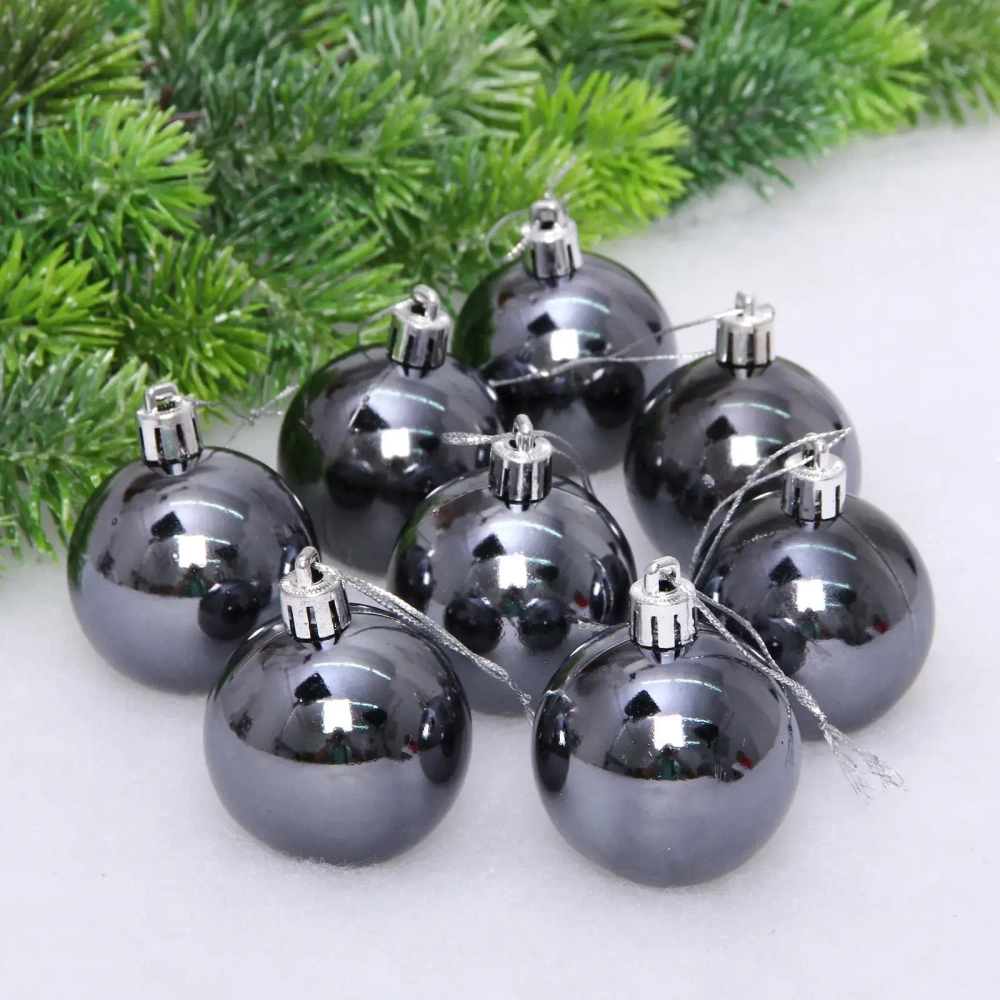 Новогодние шары 5 см (набор 24 шт) «Глянец», графит