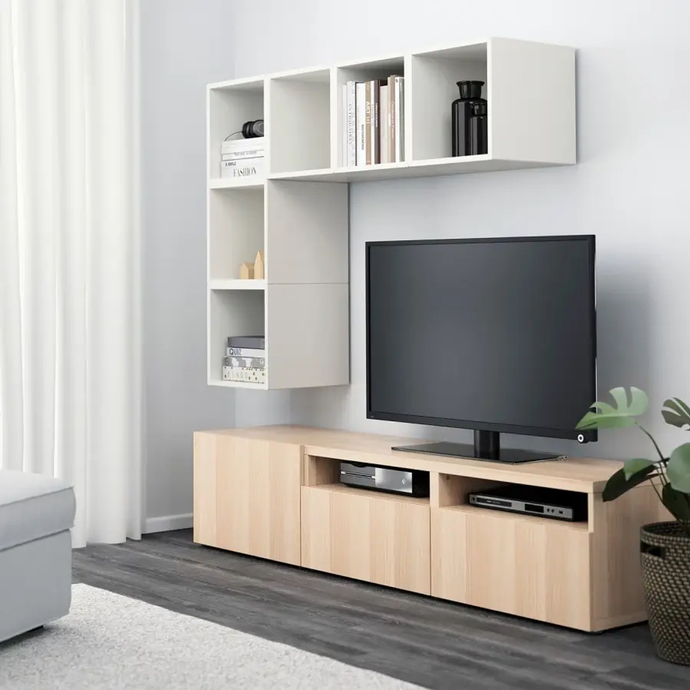 Комплект мебели д/гостиной  - IKEA BESTÅ/BESTA EKET, 180x42x170см, белый/светло-коричневый, БЕСТО ЭКЕТ ИКЕА