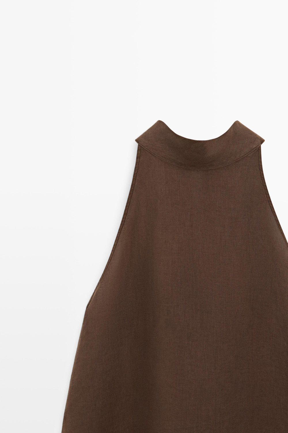 Massimo Dutti Топ из 100% струящегося льна с горловиной халтер, коричневый
