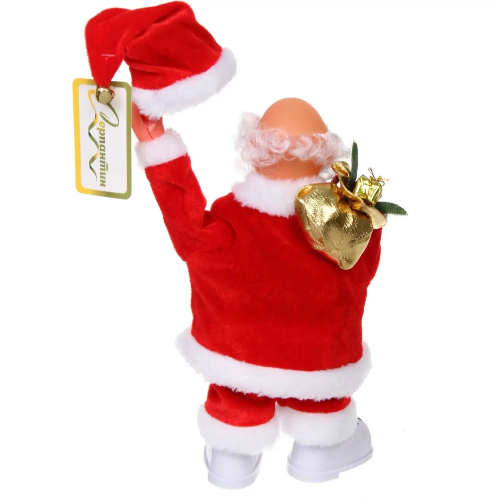 Дед Мороз музыкальный 20 см в красной шубе с колпаком (работает от 3*АА - в комплект не входят)