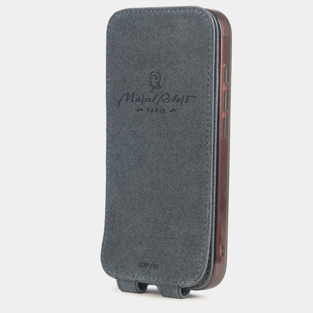 Чехол iPhone 17 Pro натуральная кожа сафьяно, серого цвета