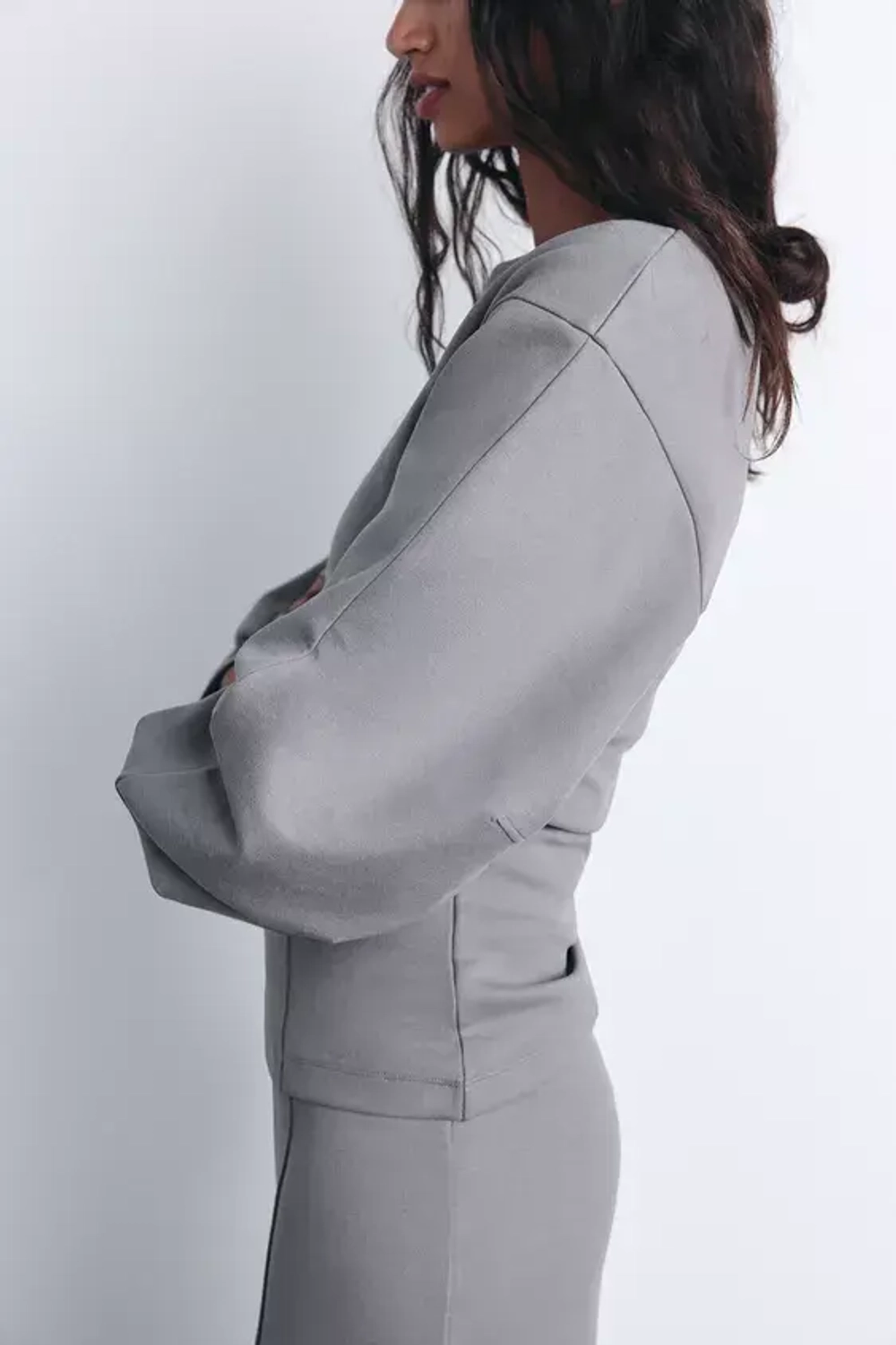 ZARA ТОП ОБЛЕГАЮЩЕГО КРОЯ С БЛОКИРОВКОЙ, СЕРЫЙ