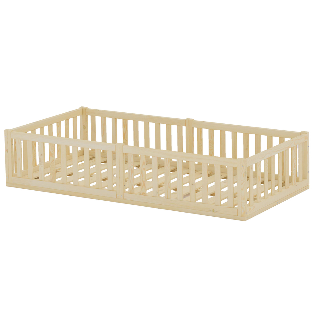 Кровать детская, 90х200, Буфалина, односпальная, с бортиком, из массива дерева с настилом, лак, Dipriz