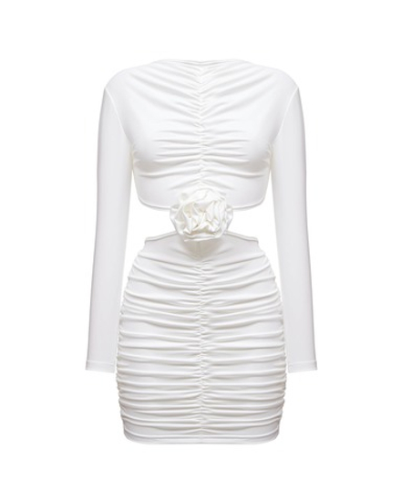 Платье со сборкой и декором "Роза", белый