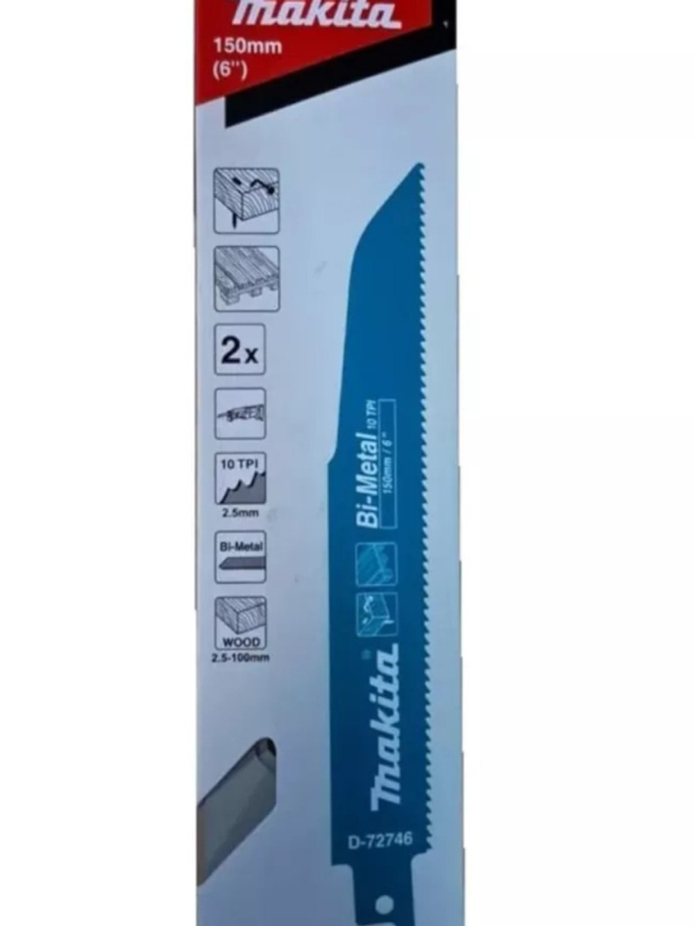 Сабельная пилка для древесины с гвоздями 152x1,25x10TPI, 2 шт. Makita D-72746