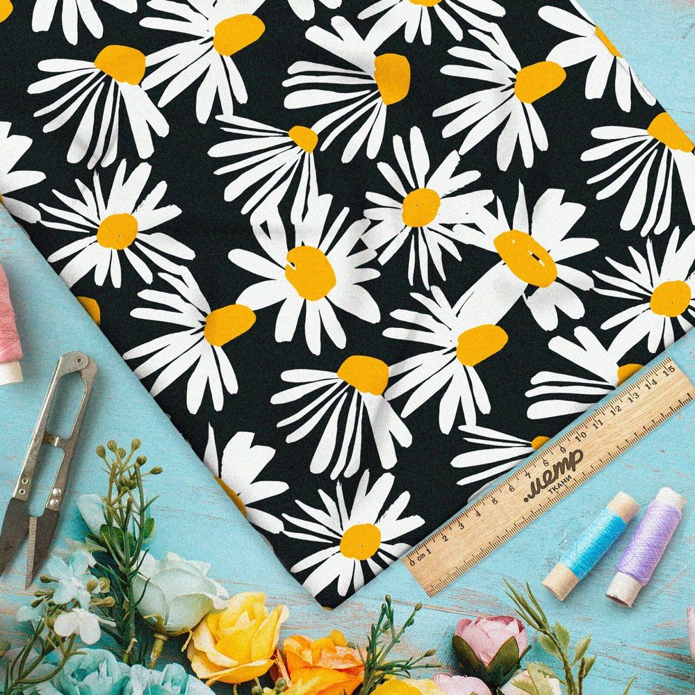 Ткань таффета ромашки летние цветы