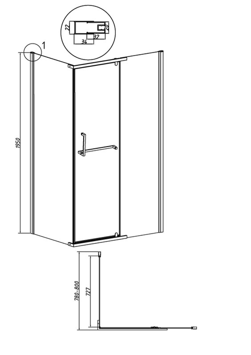 Боковая стенка Grossman Pragma 200.K33.03.80.10.02 (80х195) хром,стекло шиншилла, 1 место