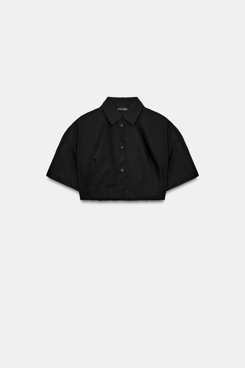 ZARA УКОРОЧЕННАЯ РУБАШКА ИЗ ПОПЛИНА В ПОЛОСКУ, ЧЕРНЫЙ