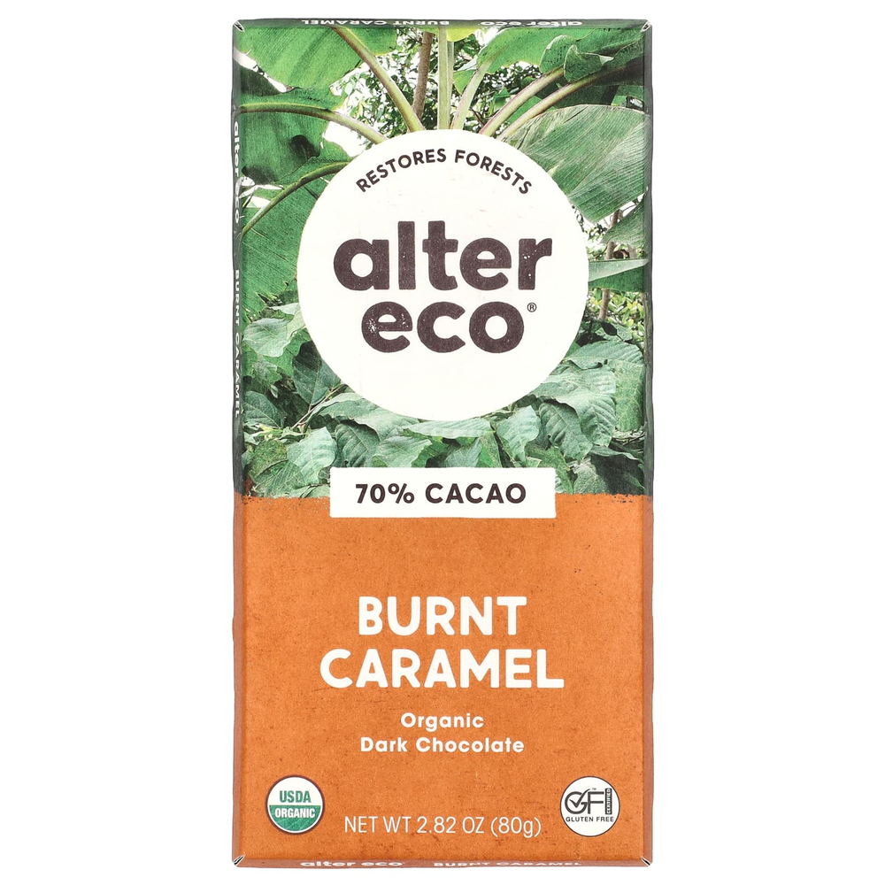Alter Eco, органический черный шоколад, жженая карамель, 70% какао, 80 г (2,82 унции)