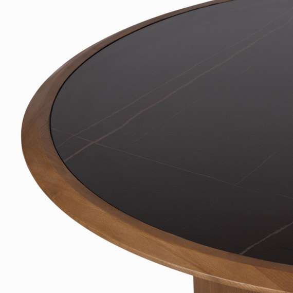 Обеденный стол Harvy Ø135 см, шпон ясеня, черный камень