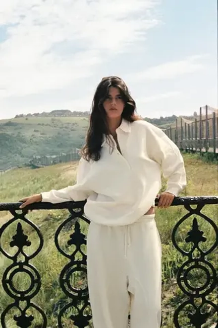 ZARA ТОЛСТОВКА ПОЛО В СТИЛЕ РУСТИК, ЭКРЮ