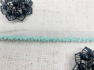 Кант на органзе с бисером, ш. 1 см, бисер ш. 0,5 см, мятный