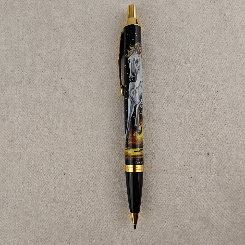 Ручка шариковая "Белая лошадь" с ручной росписью в коробке