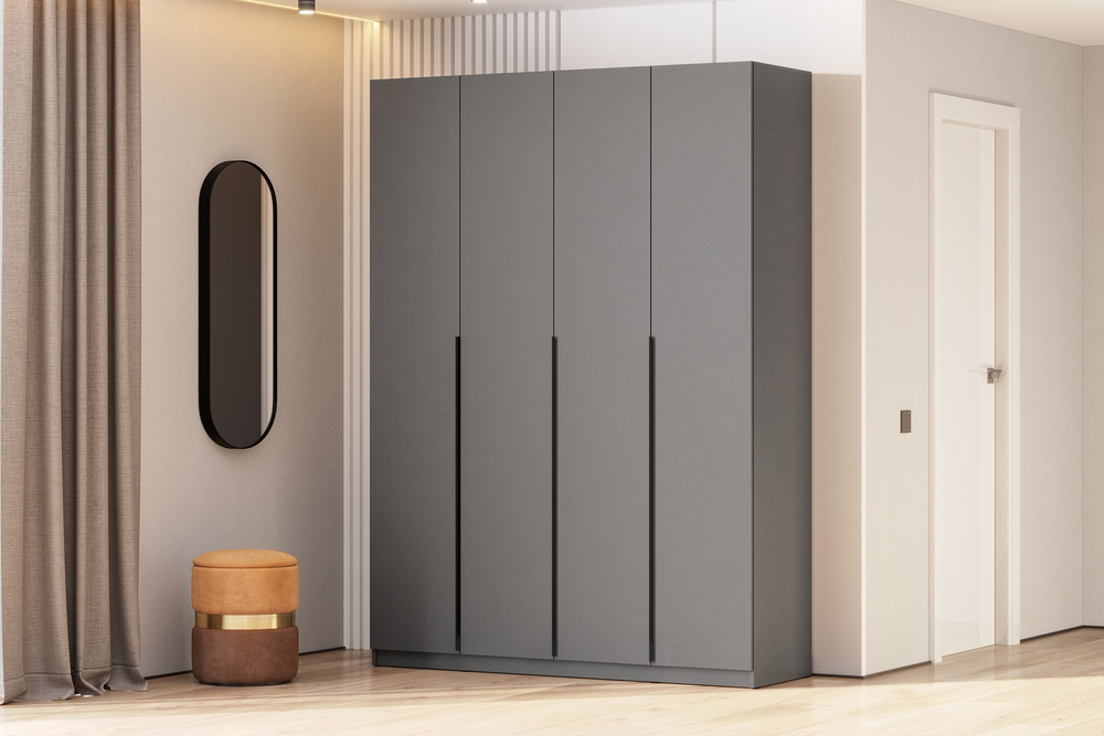 Шкаф распашной с наполнением (11 полок + 2 ящика + штанга) ШК 5 (1600), Графит