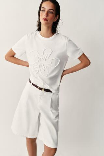 ZARA ФУТБОЛКА С ОБЪЕМНЫМИ ЦВЕТАМИ, БЕЛЫЙ