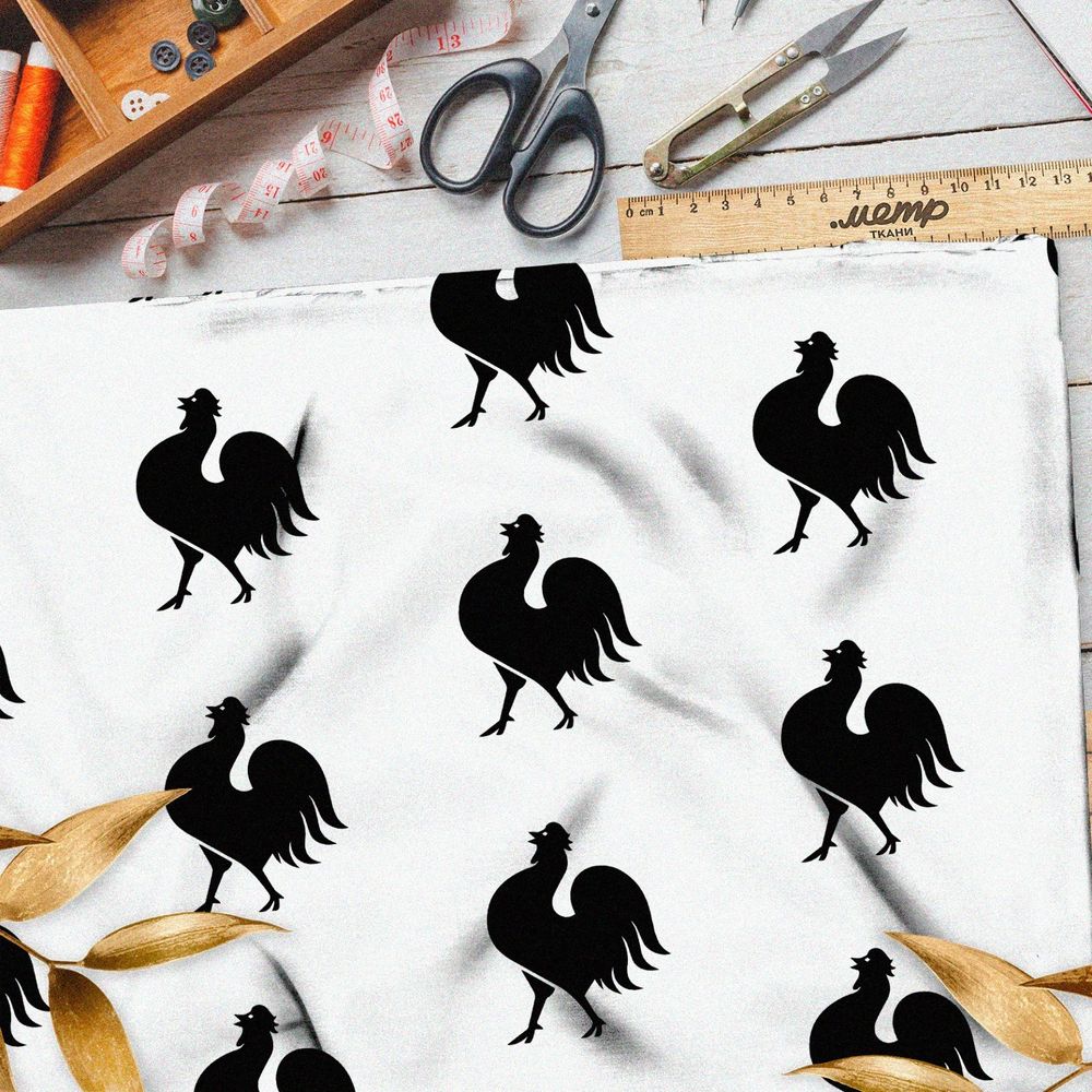 Ткань кулирная гладь силуэт петуха
