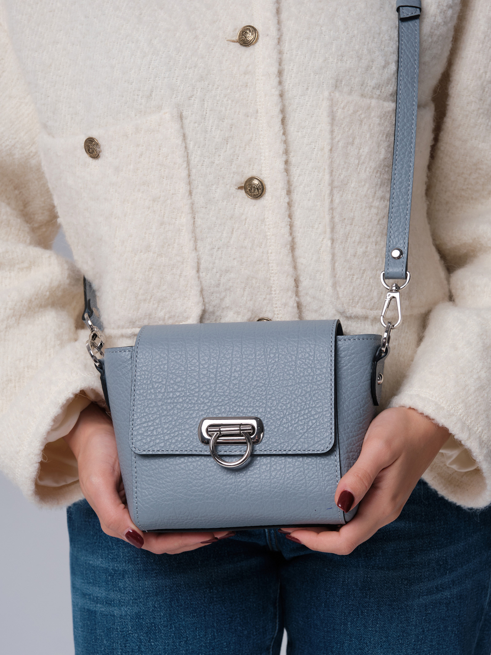 Сумка кожаная кросс-боди Azaro 3520 серо-голубой/бизон