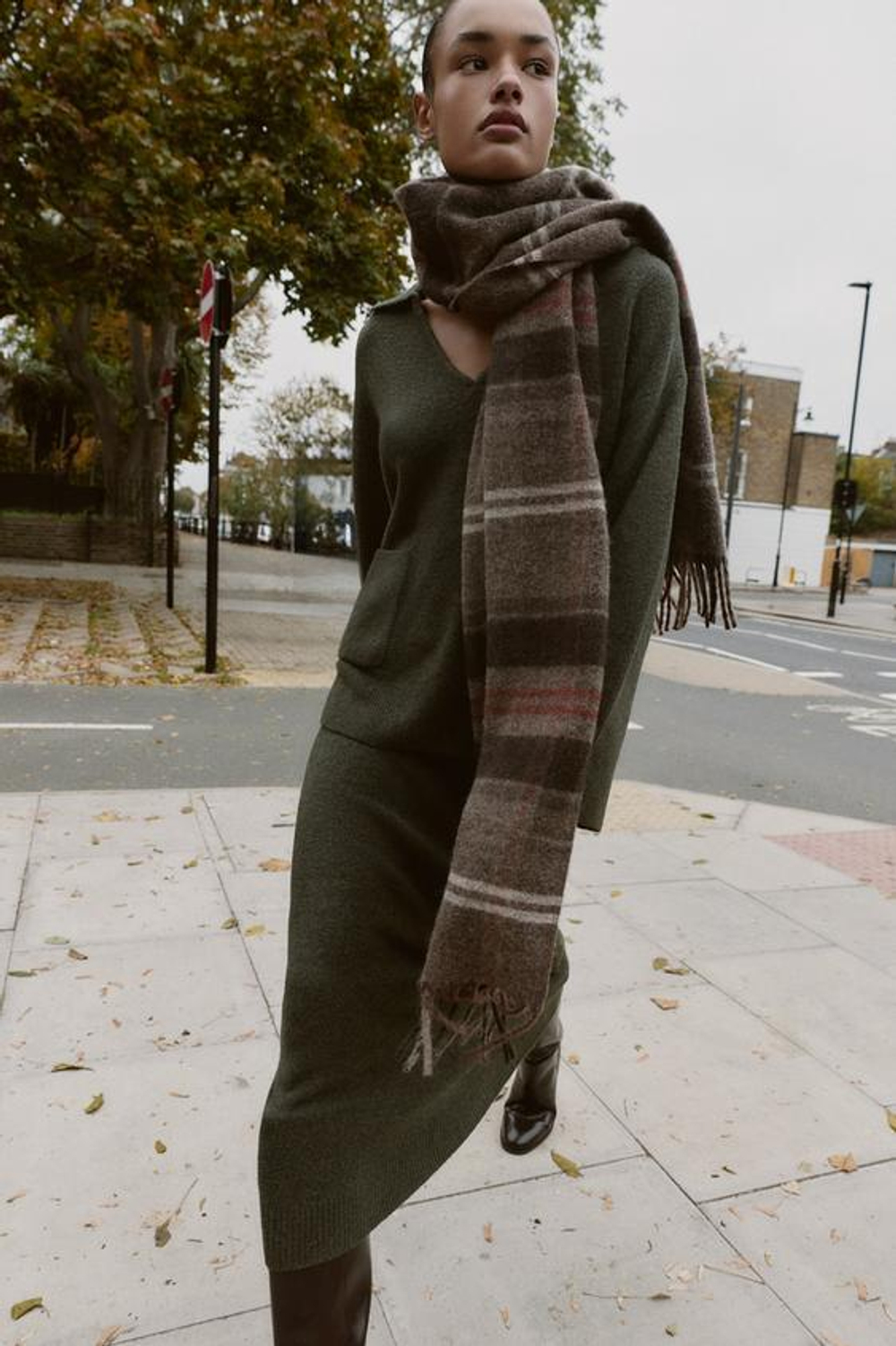 ZARA ЮБКА МИДИ ИЗ МЯГКОГО ТРИКОТАЖА, ЗЕЛЕНЫЙ МЕЛАНЖ