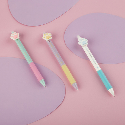 Ручка гелевая стираемая автоматическая MESHU "Sweet paws" синяя, 0,5мм, корпус ассорти, с топпером