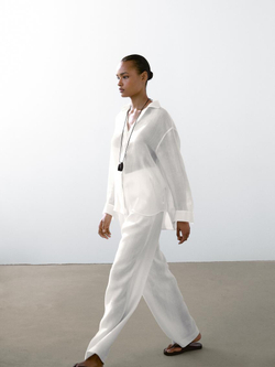 Massimo Dutti Рубашка свободного кроя из смесовой ткани рами, белый