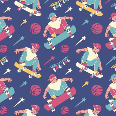 Веселый и крутой подростковый узор. Скейтборд 90-х
