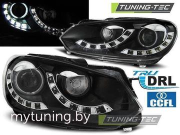 Передние фары Daylight для Volkswagen Golf VI (08-12) CCFL Black