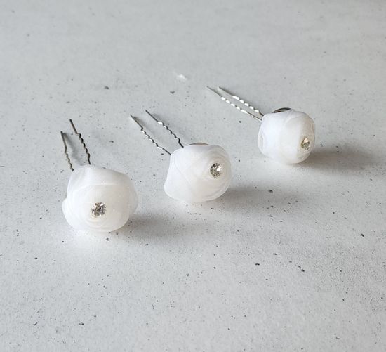 Набор шпилек "Розы" органза, 10 шт, белый