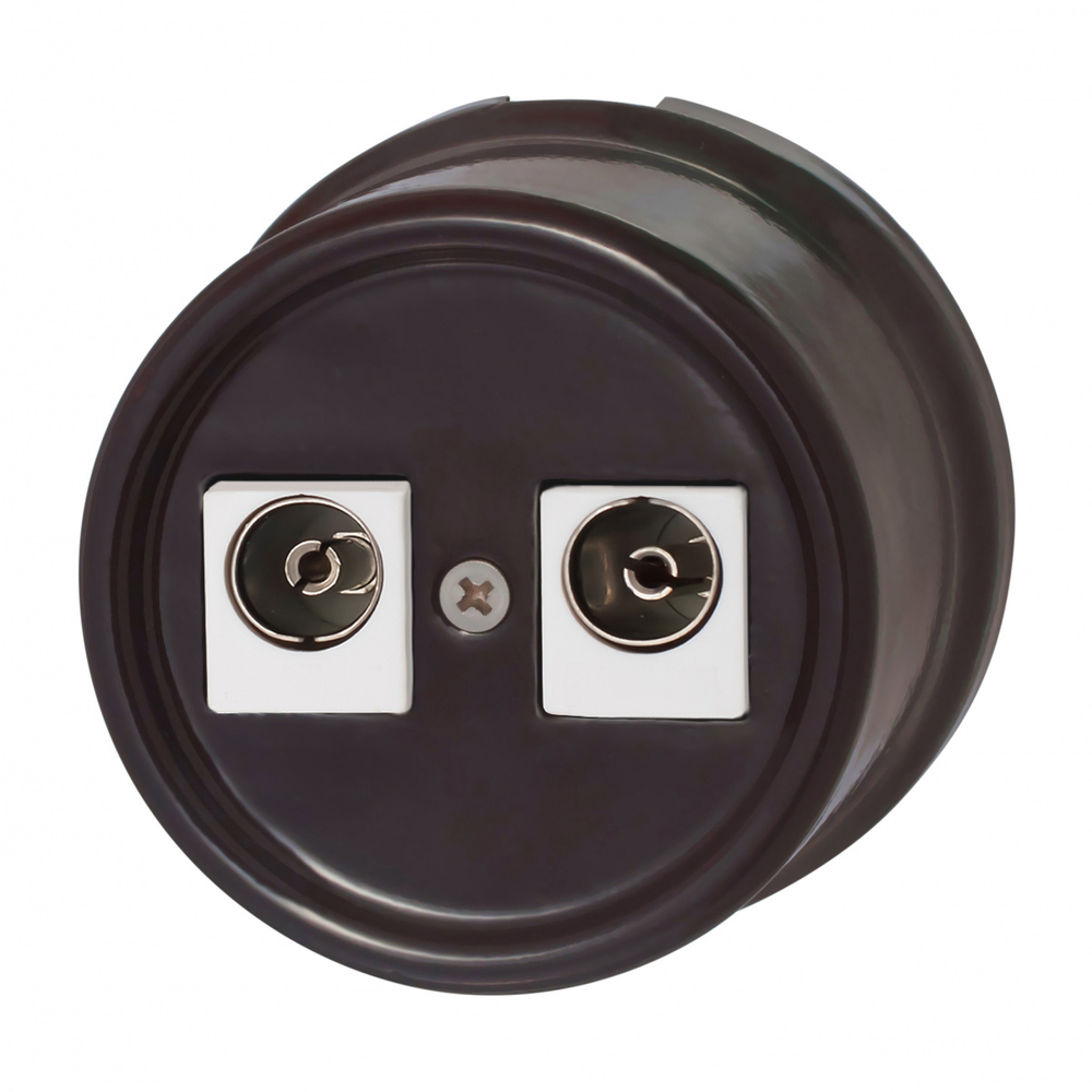 Розетка телевизионная двойная, оконечная, керамика, цвет коричневый B1-306-02