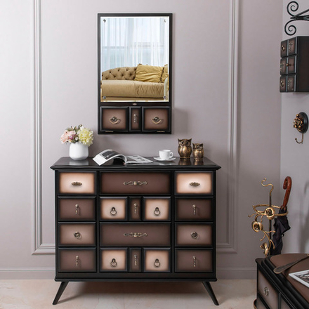 Комод Пандора - 2 с 4 ящиками и 2 полками Орех Оберджин Шоколад