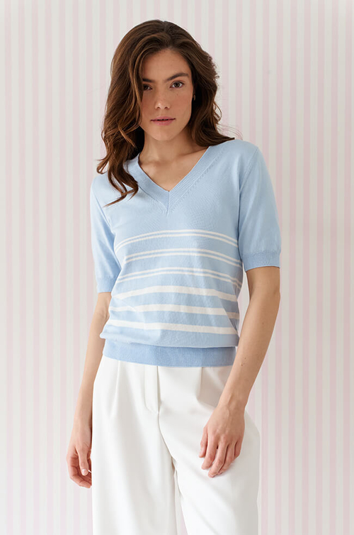 23253 Джемпер женский (голубой / молочный)